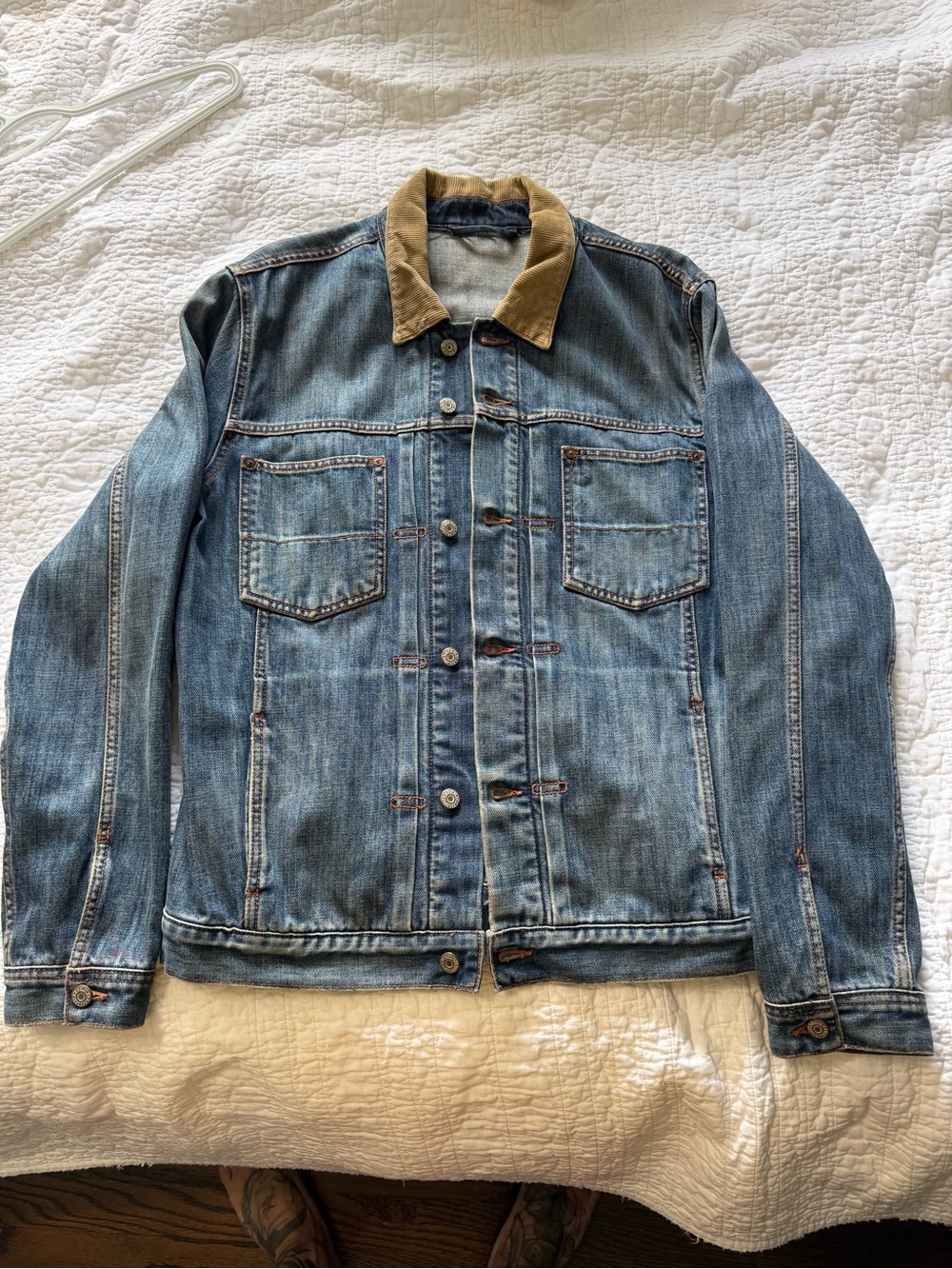 Men's Edwin Blue Denim Jacket with Tan Corduroy Collar